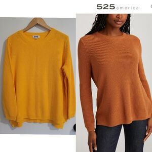 525 America Emma Crewneck Shaker Stitch Cotton Sweater in Lemon Meringue
